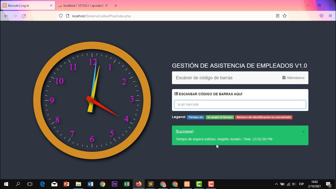 SISTEMA DE ASISTENCIA EN PHP CON CODIGO DE BARRAS (GRATIS-FREE)
