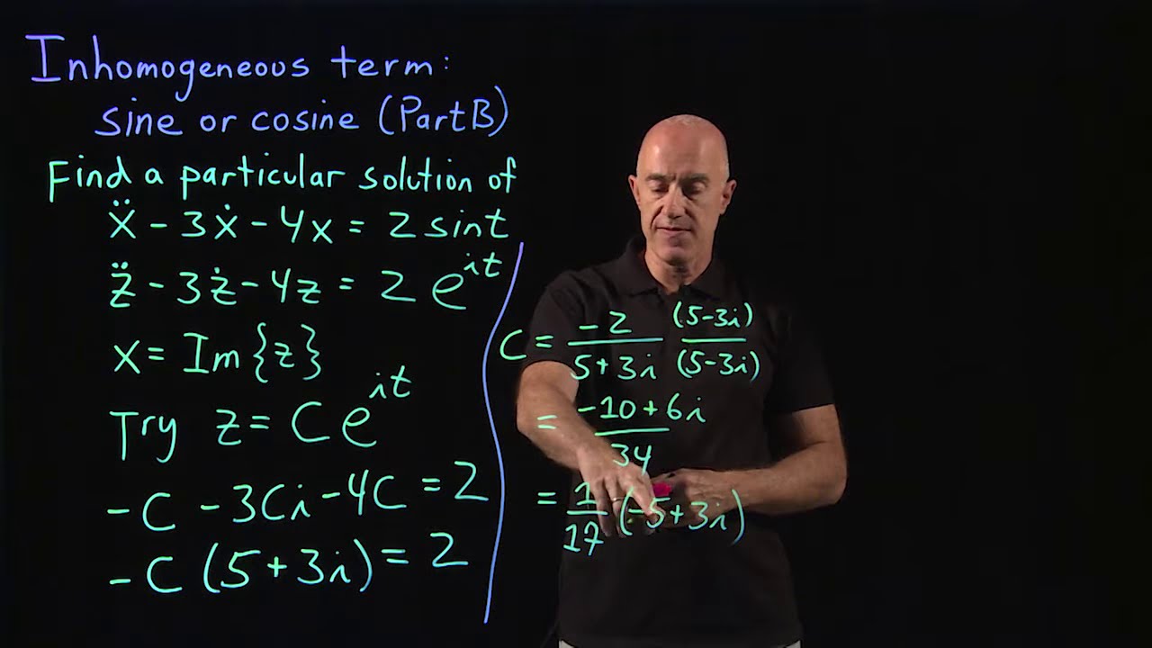 Inhomogeneous term:  sine or cosine (Part B) | Lecture 22 | Differential Equations for Engineers