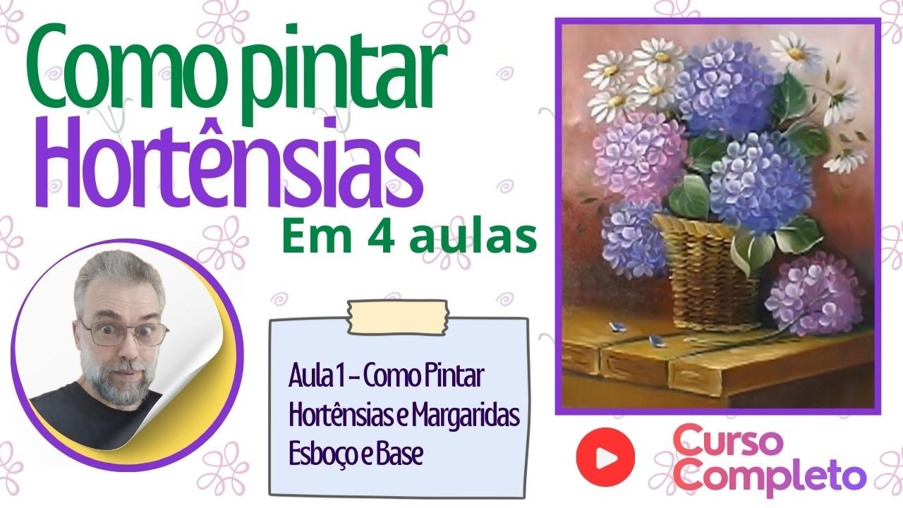 Aula completa. (parte 1 de 4) Como pintar hortênsias com Escudeiro