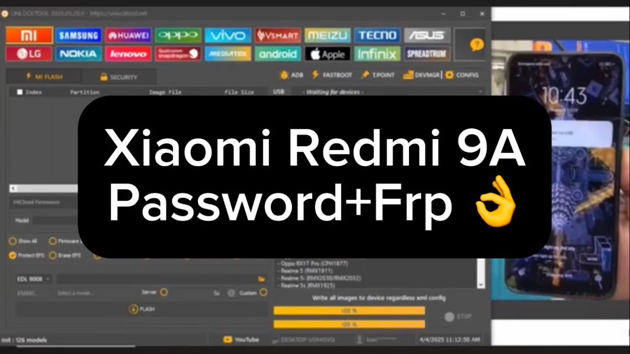 Xiaomi Redmi 9A M2006C3LG Password+Frp bypass with Unlock Tool