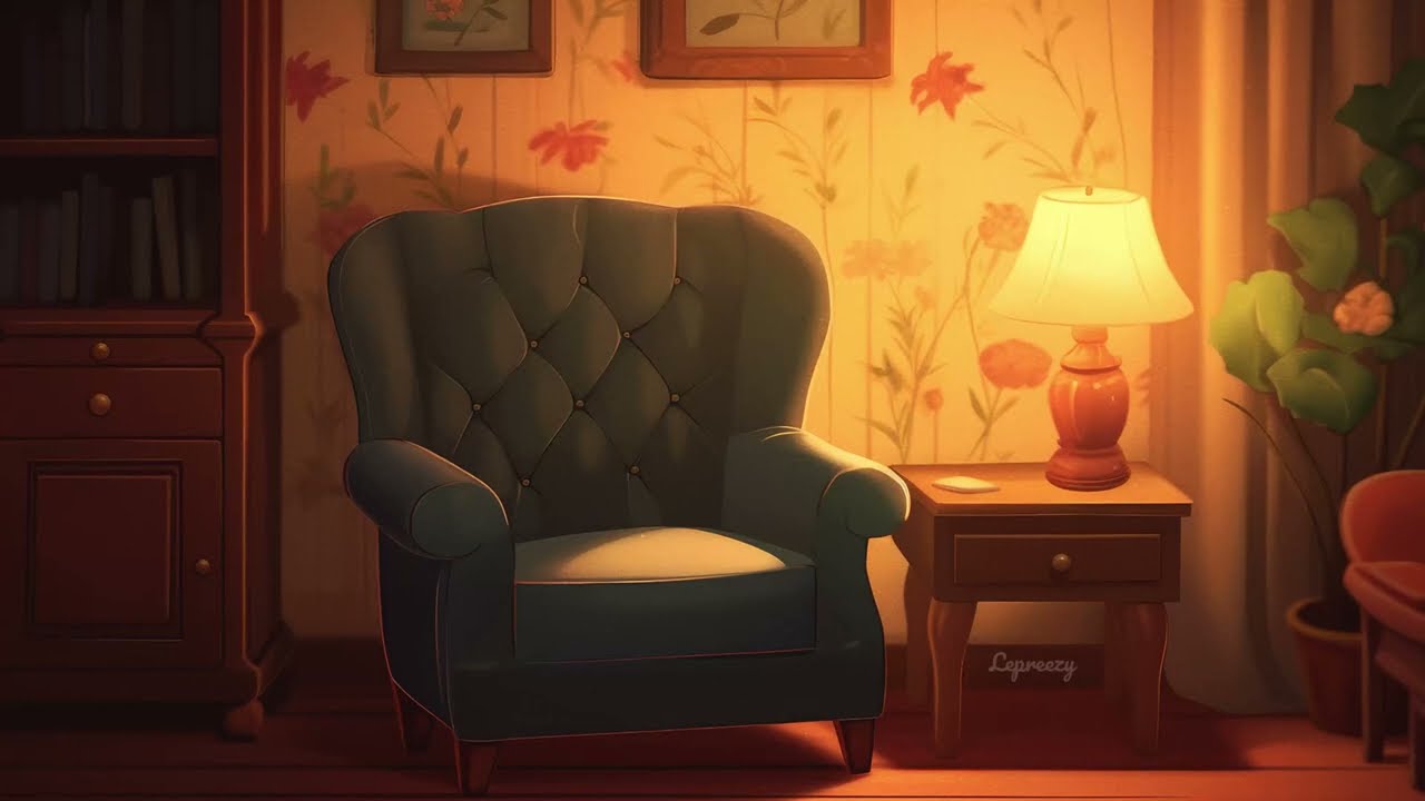 grandma's cozy house with vintage oldies playing in another room and it's raining