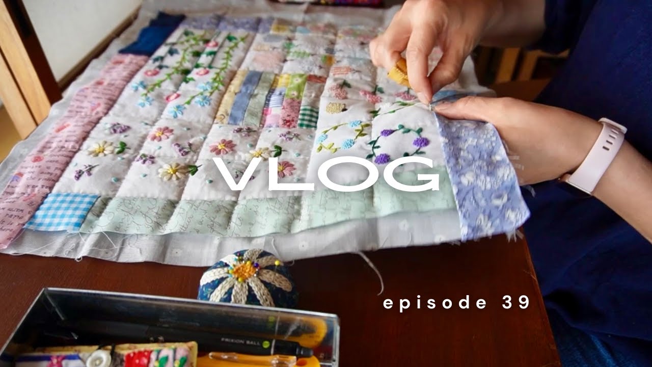 暮らしvlog セリア初級の刺繍図案４種類を使って可愛いクッションカバーを作りました