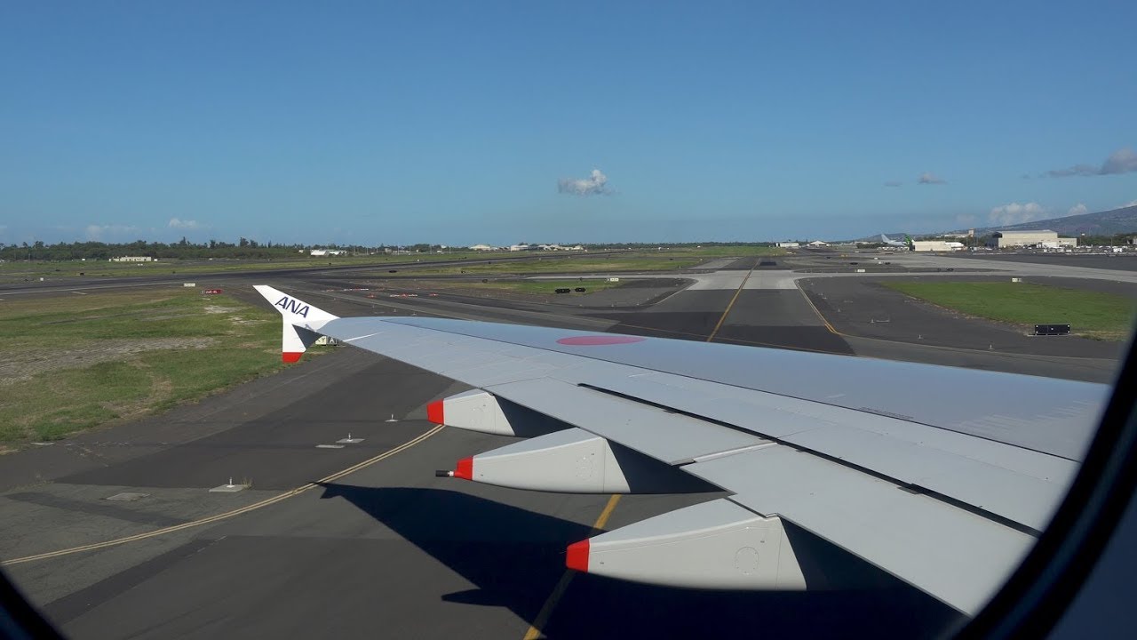 【機窓】ANA 空飛ぶウミガメ　ホノルル空港着陸 A380 FLYING HONU