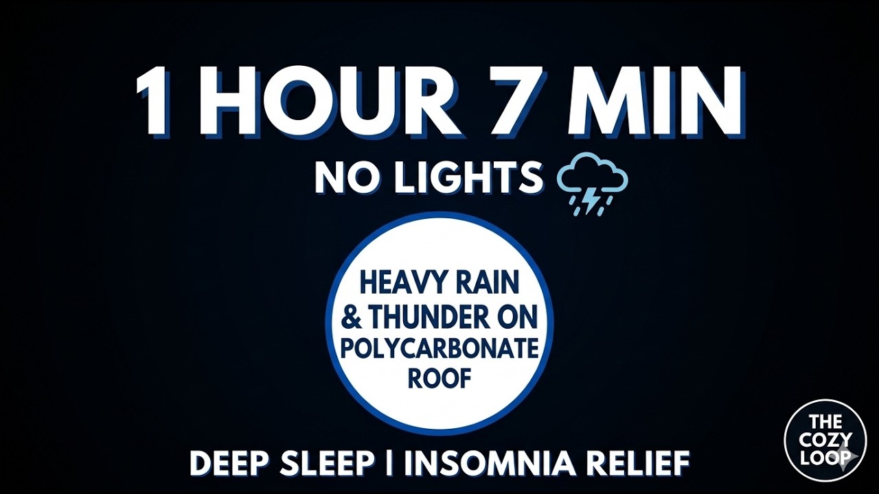 Heavy Rain & Distant Thunder on Polycarbonate Roof | 1 Hour 7 Min Black Screen for Deep Sleep