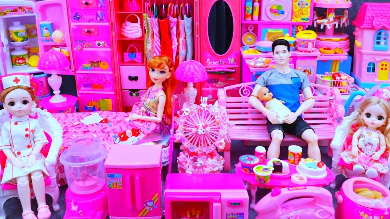 10 Minutes Satisfying with Unboxing Barbie Pink Bedroom, Wardrobe Collection Toys Review | ASMR 