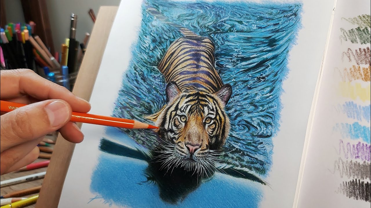 Cómo dibujar UN TIGRE con LÁPICES DE COLORES