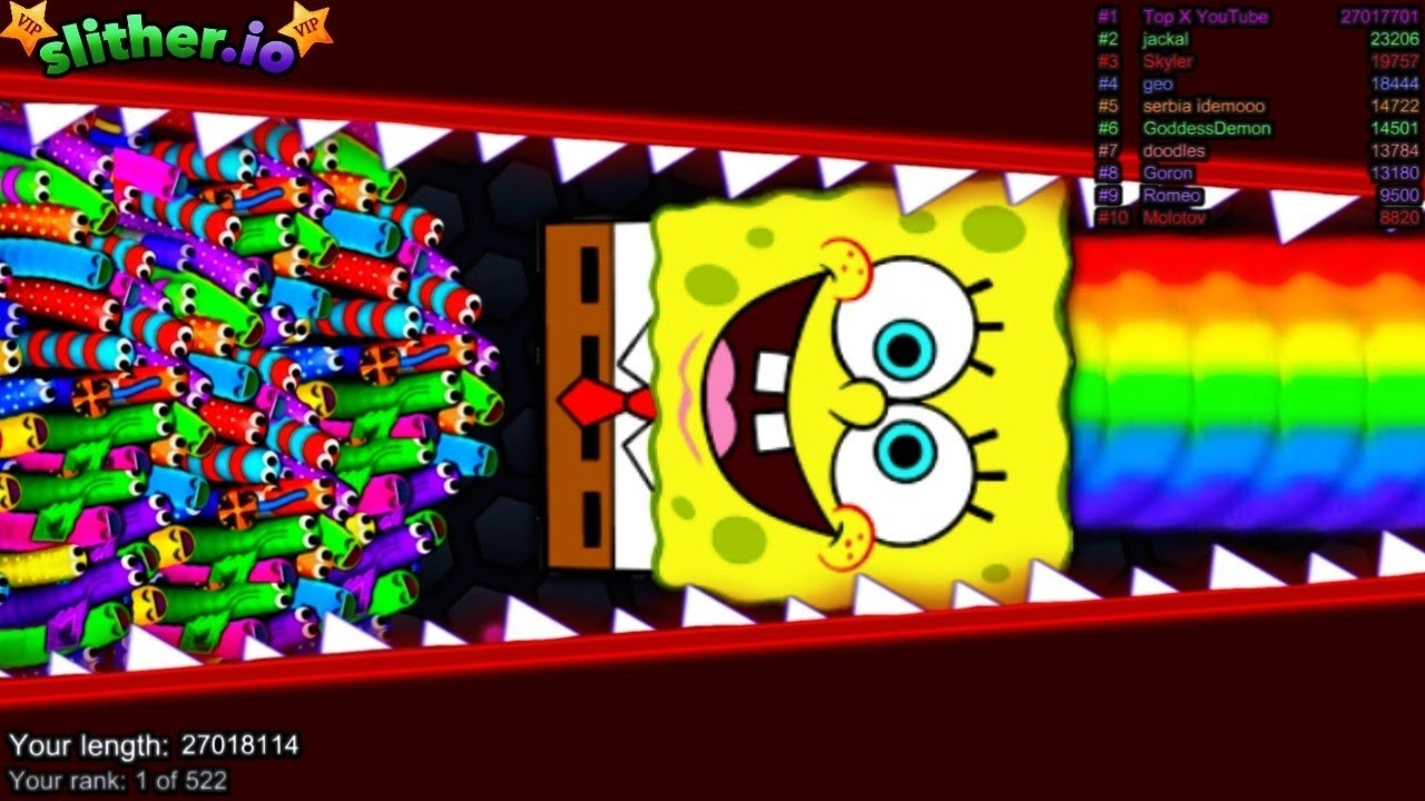 Slither.io A.I SPONGEBOB SKIN vs TINY Pro Snakes - Epic Skin Slitherio Vip Gameplay - WORLD RECORDS
