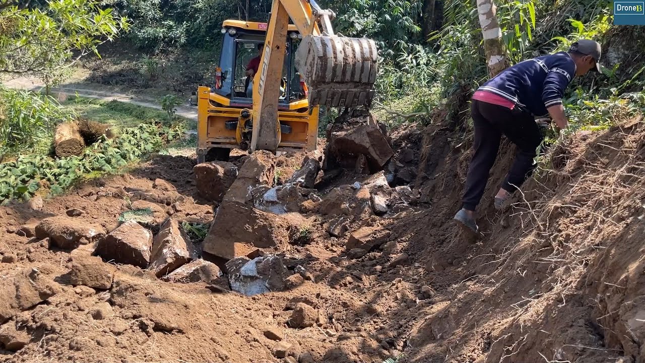 Saving Farm while Widening Narrow Hillside Road with Jcb Backhoe