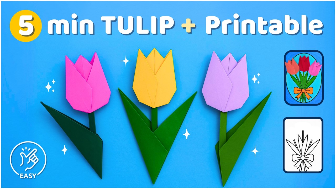 Best 5-Min Tulip Origami Ever | So Easy, So Beautiful 🌷 with Templates