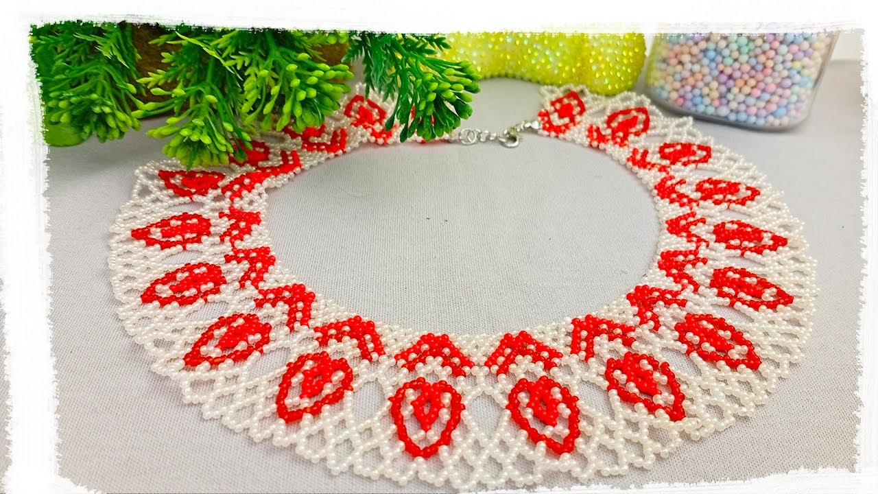 DIY ПРОСТОЕ ЛЕТНЕЕ КОЛЬЕ ИЗ БЕЛОГО и КРАСНОГО БИСЕРА