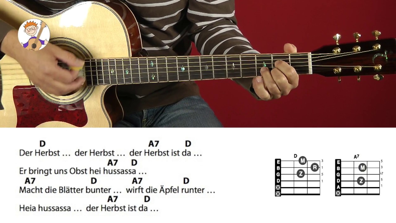 Der Herbst ist da, Herbstlied mit zwei Akkorden und Text für den Kindergarten