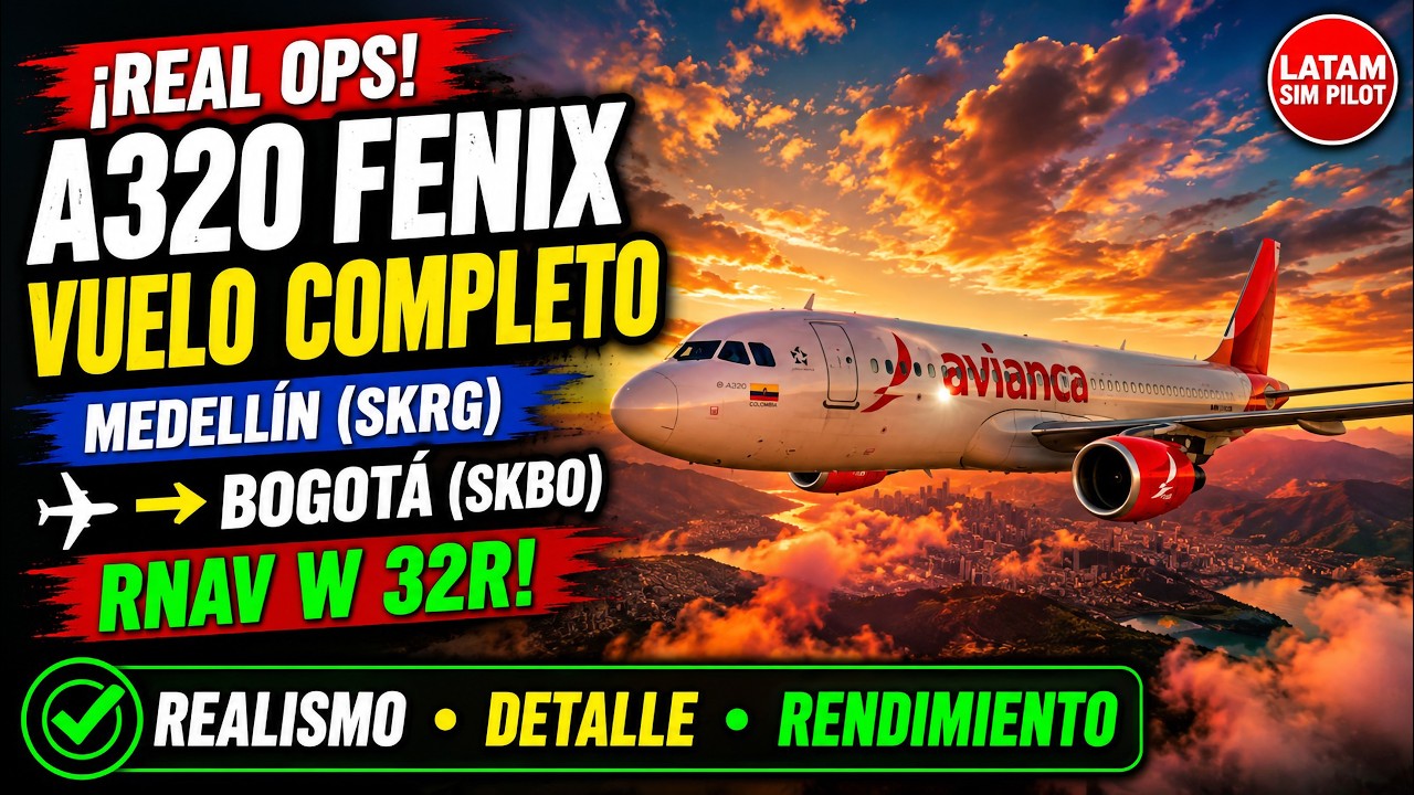 4K RTX4090 REAL OPS A320 FENIX -👨‍✈️ ¡VUELO COMPLETO MEDELLIN (SKRG) A BOGOTA (SKBO) RNAV W 32R 😍😍😍😍
