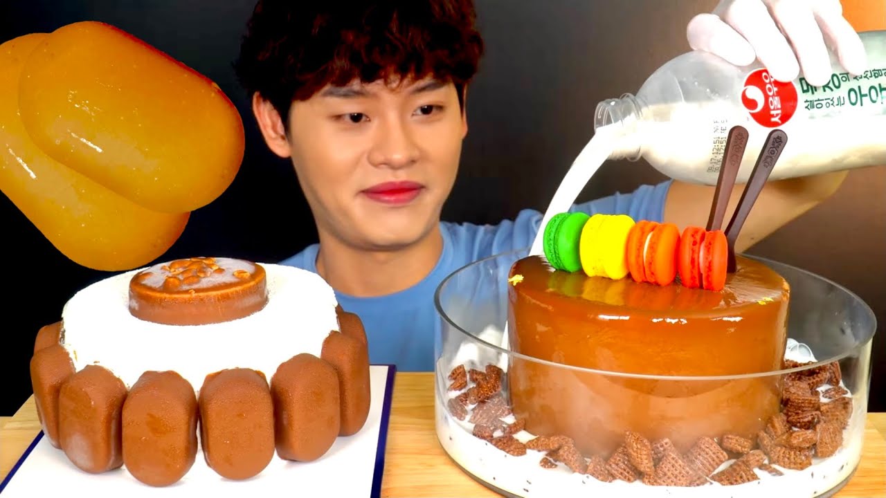 ASMR 초콜릿 순우유케이크🎂 초코골드레이어 & 첵스 우유부어먹방~!! Chocolate Ice Cream Cake With Milk Choco Cake MuKbang~!!