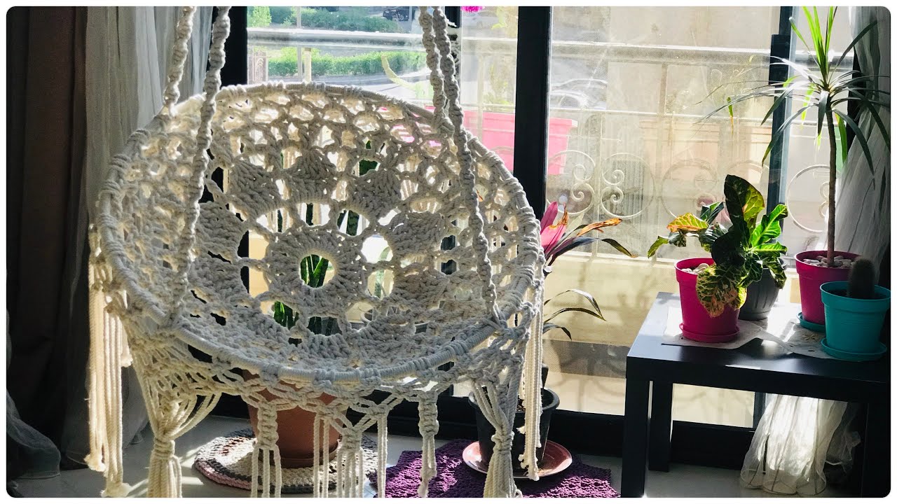 لاول مره المرجيحه المعلقه بالكروشيه والمكرميه 
Crochet hammock chair(part 1)