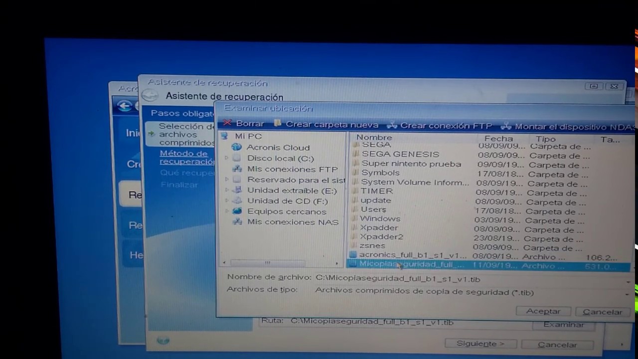 Restaurar Backup con Acronis desde Memoria USB