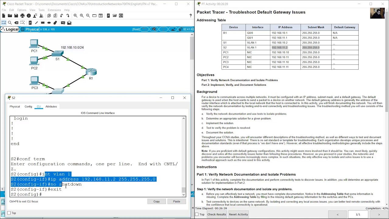 10.3.5 Packet Tracer - Troubleshoot Default Gateway Issues