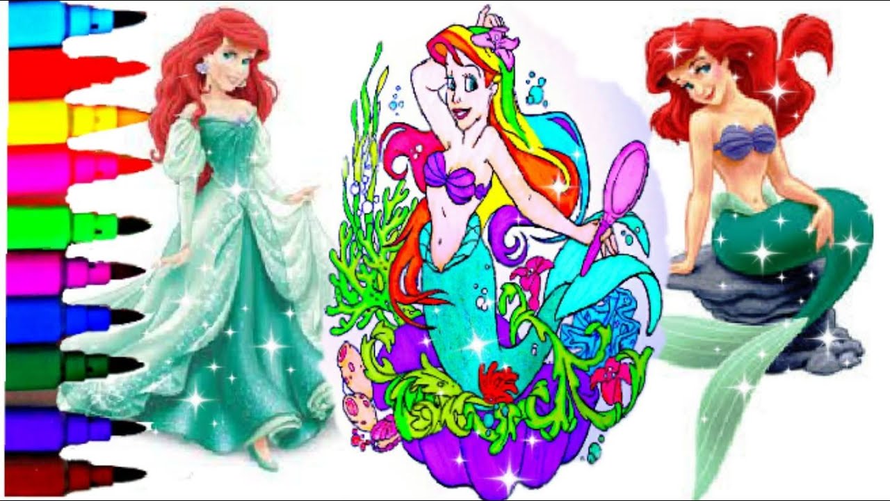 Disney Princess Coloring Book Pages Ariel Rainbow Color Kids Brilliant Fun Art Kids Balloons Toys