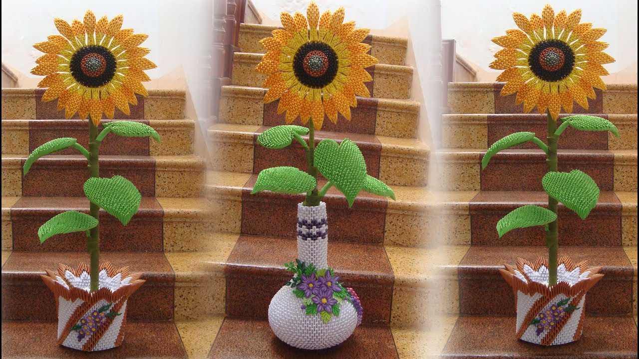 3D Origami Sunflower Tutorial, paper sunflower  | Cómo hacer origami 3d girasol.