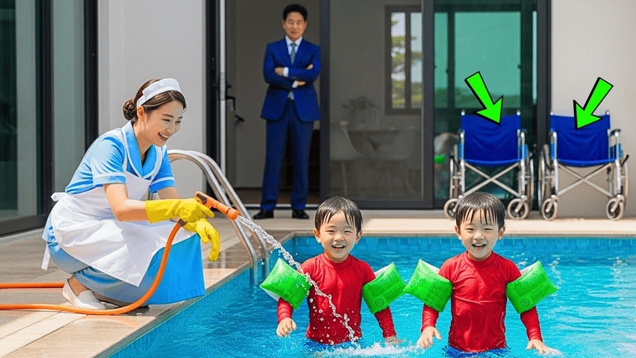 재벌의 쌍둥이는 한 번도 웃은 적이 없었다  그러나 그가 평소보다 일찍 돌아왔을 때, 가정부와 함께 수영장에 있는 아이들을 보고 충격에 빠졌다