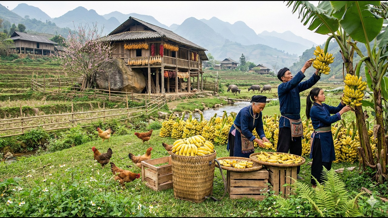 Life at 1,600m in Northwest Vietnam - This is a great way to harvest Bananas - Farm Fresh