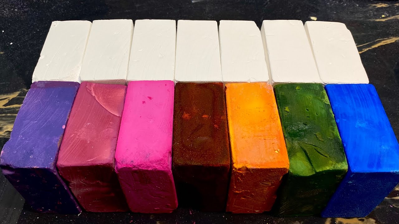Vivid Dyed Multicoloured Blocks and Fresh Gym chalk Blocks | Pebbles Play | Oddly Satisfying