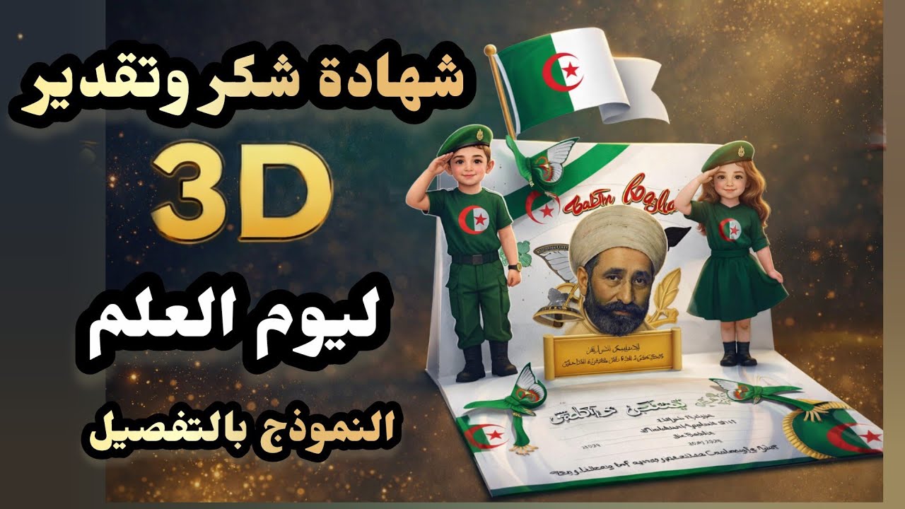 😍 أسهل طريقة لتصميم شهادة شكر 3D ليوم العلم