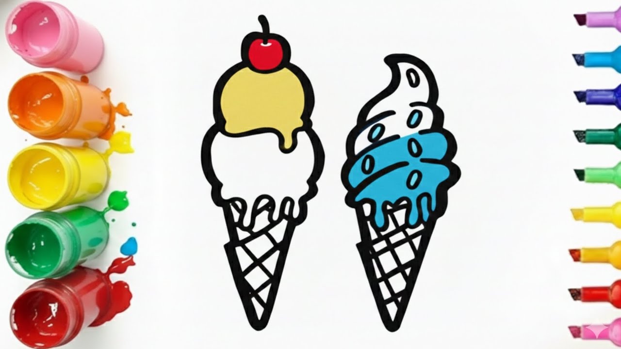 Como desenhar sorvetes coloridos - How to draw colorful ice creams