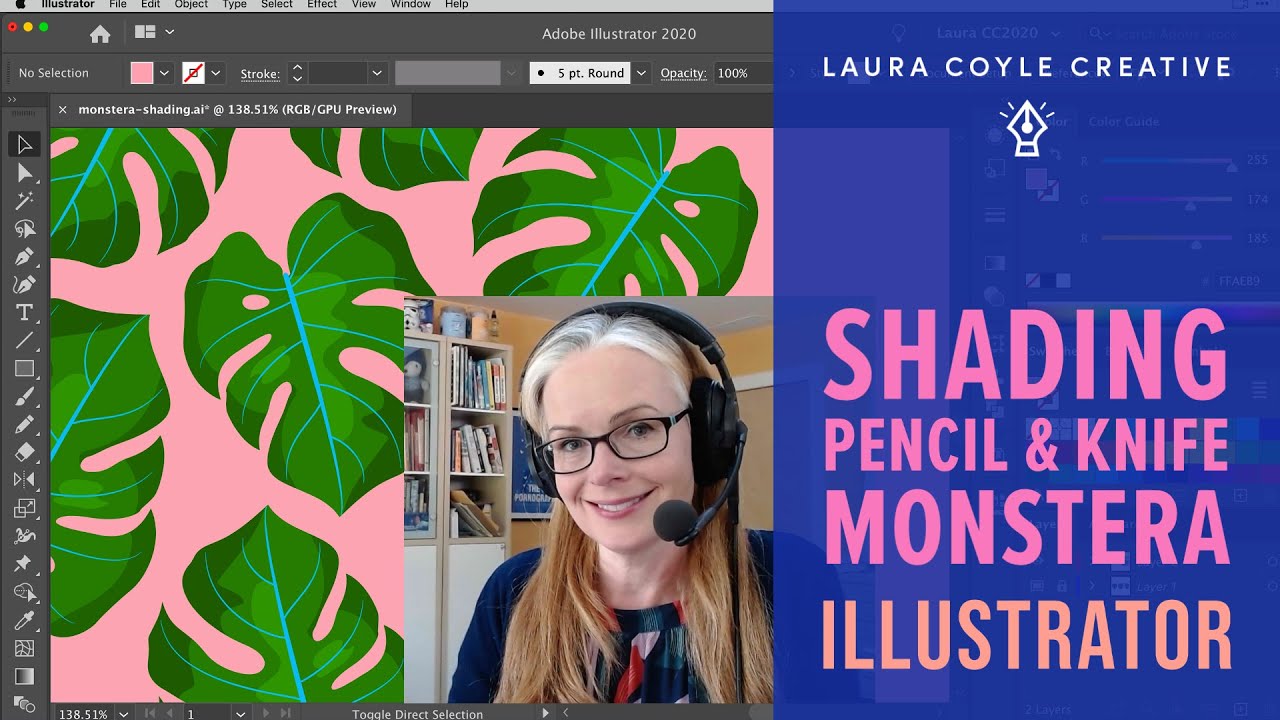 Shading in Illustrator with Pencil and Knife Tools, Monstera Leaf Part 3