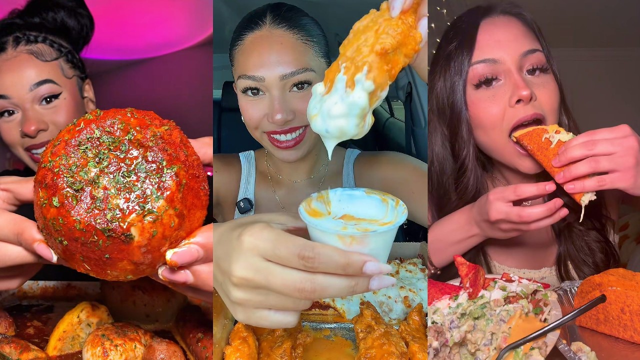 TIKTOK Mukbang Compilation | SeaFood Boil, Little Caesar's, Taco Bell, Wingstop & More!