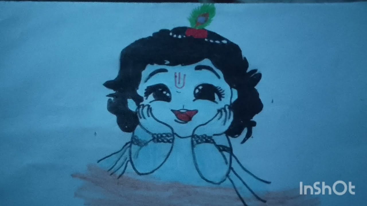 Full video Cute Bal Krishna drawing | Easy Krishna sketch tutorial || Divine art: Baby Krishna 
