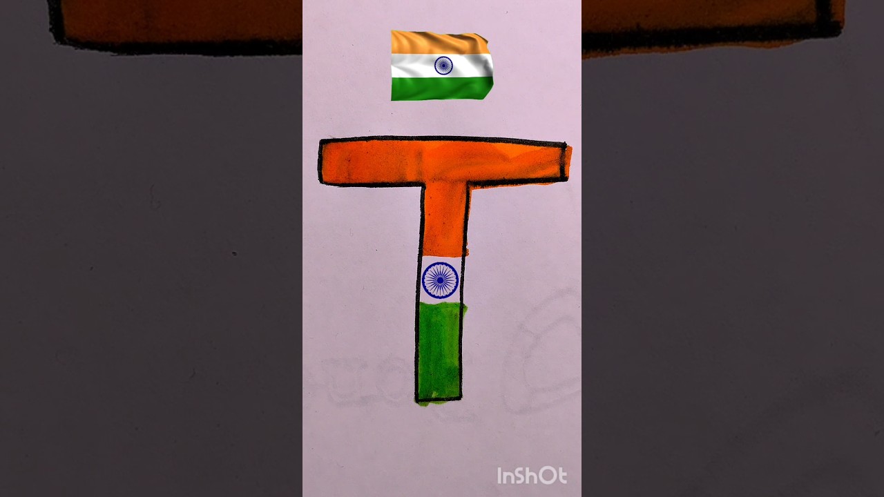 T Letter India Flag Art Creative Alphabet Drawing with Indian Flag Colors Easy Art Tutorial#shorts