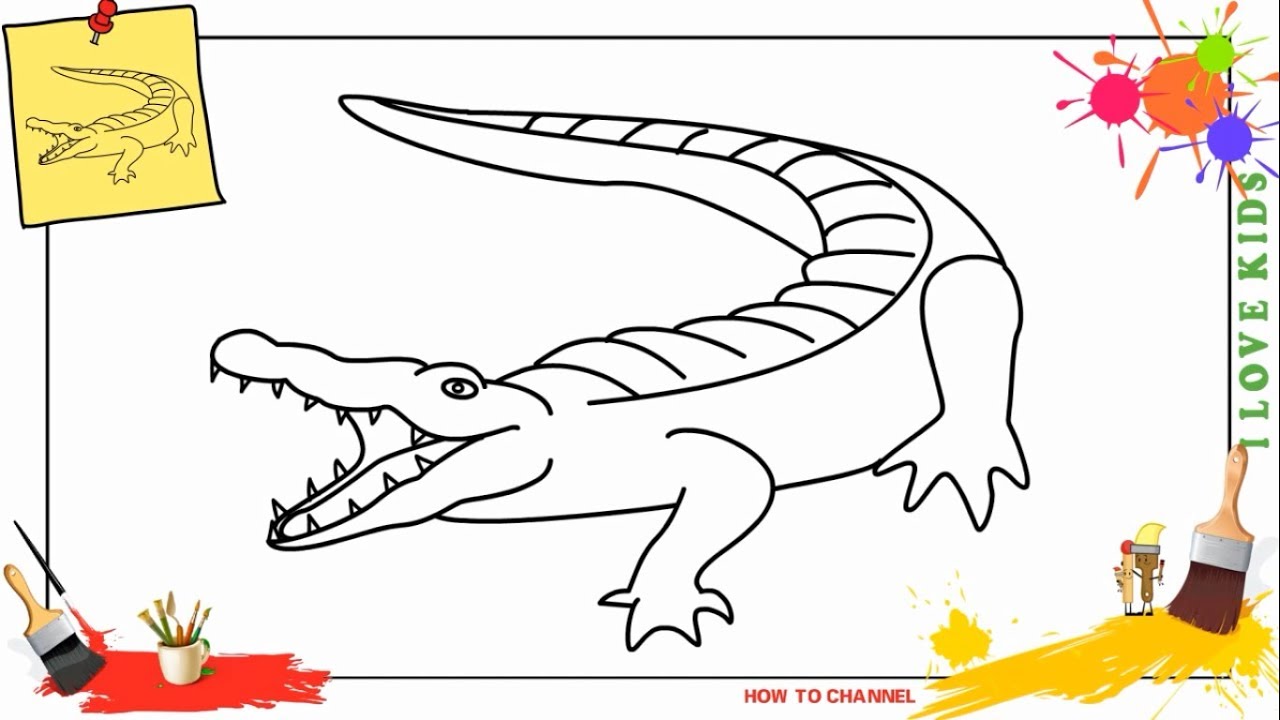 How to draw a crocodile 2 EASY & SLOWLY step by step for kids, beginners