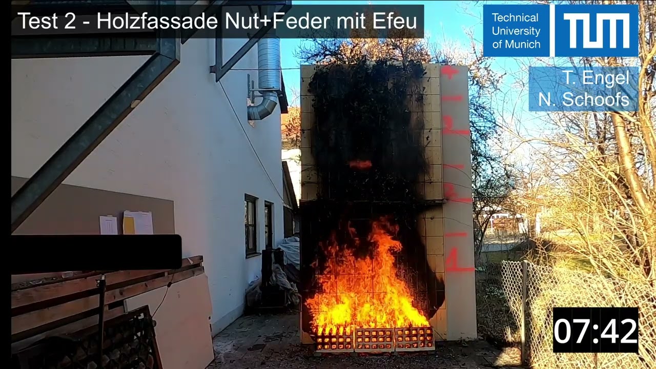 Test 2 – Fire Test – Wooden Façade with Ivy Vegetation (8.3 kg/m²)