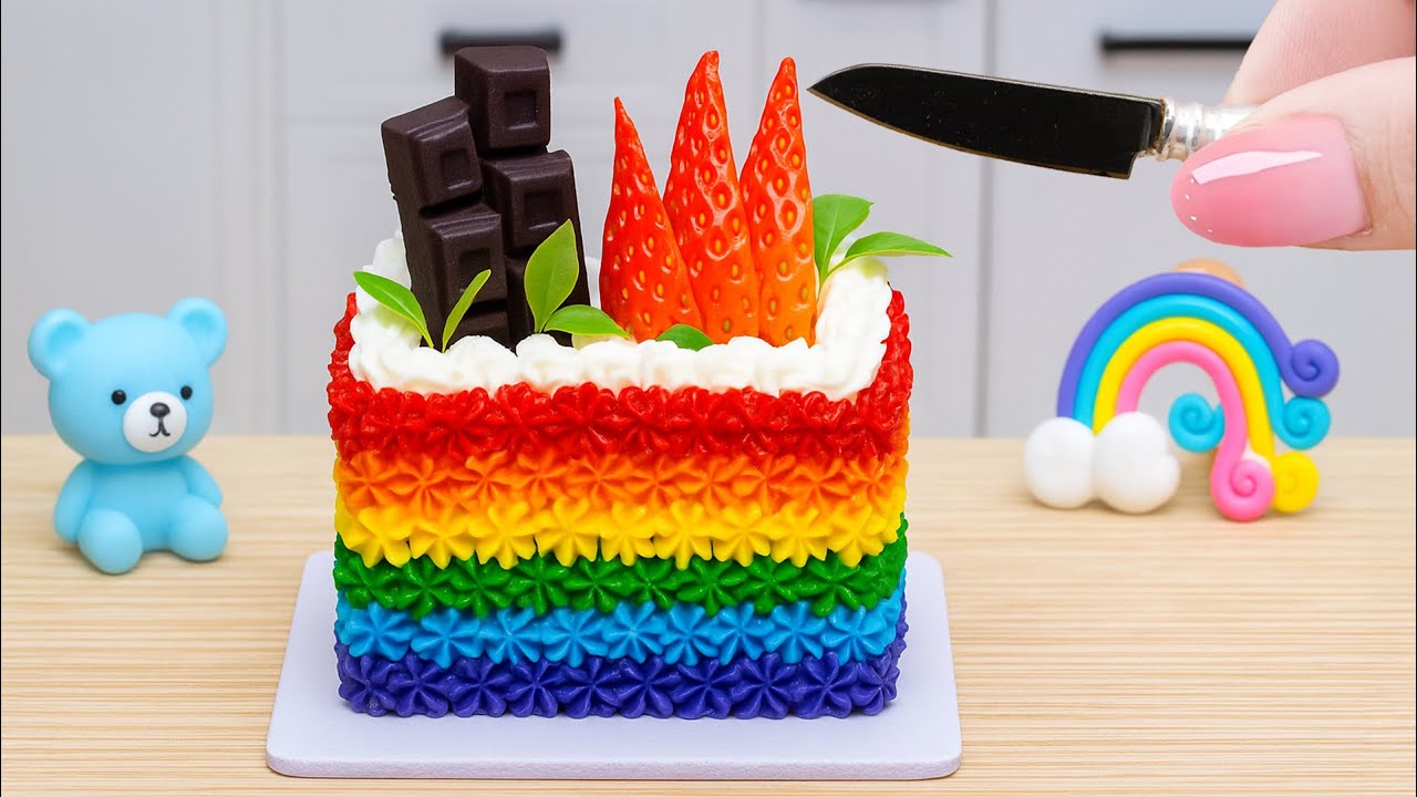 Mini Rainbow Buttercream Cake 🌈 Cute & Colorful Miniature Cake Decorating Ideas | D - Mini Cakes