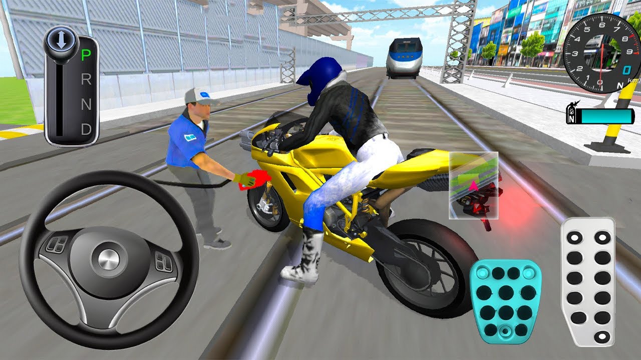 Yellow Brand New Bike Vs Bullet Train 3d Driving Class android game play video || Car Game 
