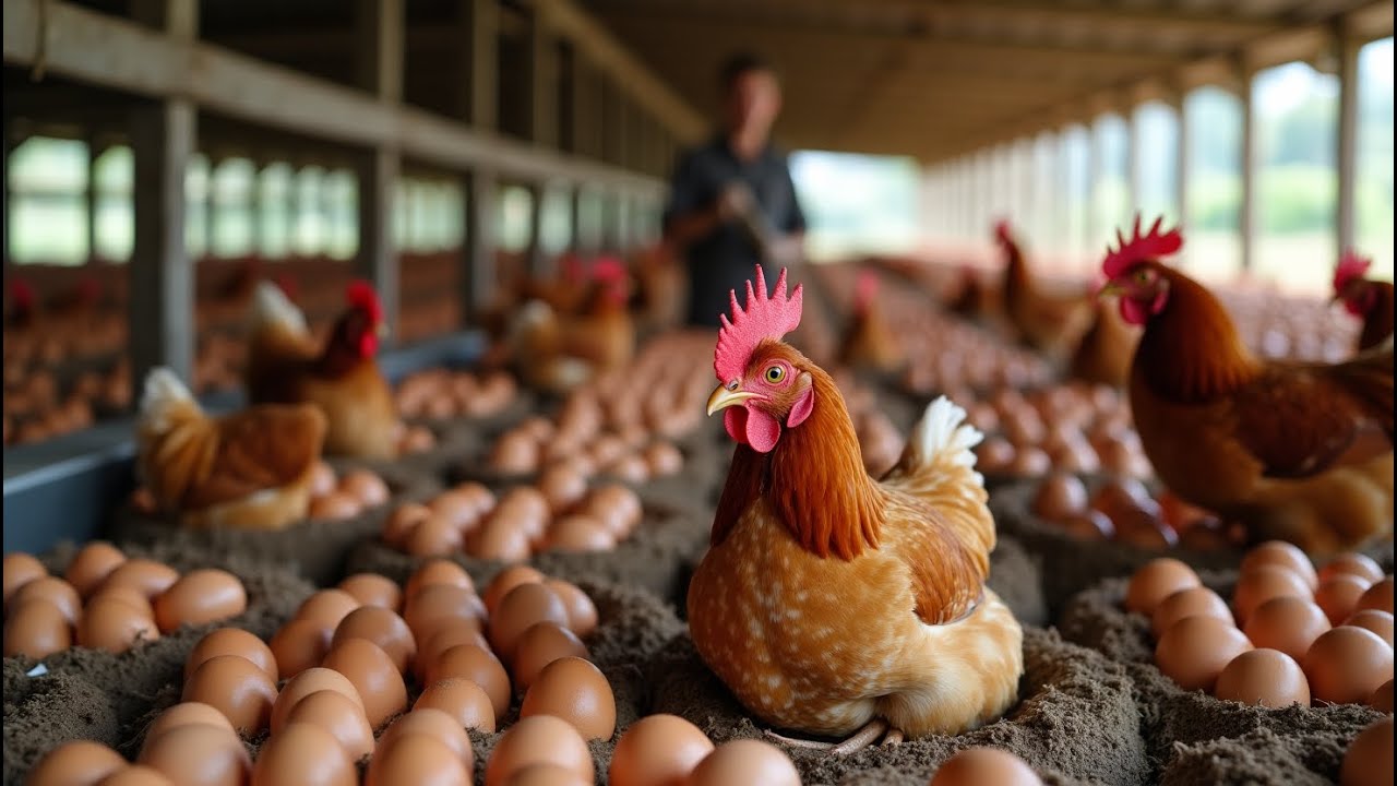 Chicken farm - how to raise 2000 laying hens - egg harvesting - egg business