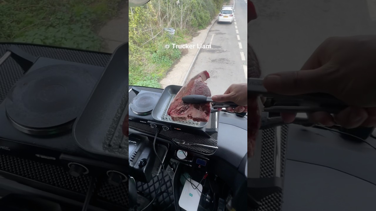 Cooking steak and fries roadside! Join me for a tasty dinner on the highway!  #truckcooking #trucker