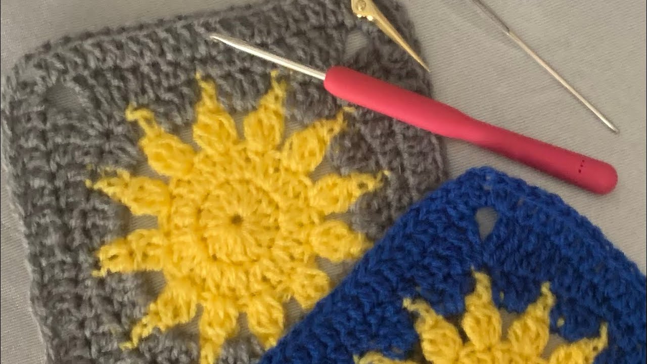 Soleil dans le carré grand mère au crochet