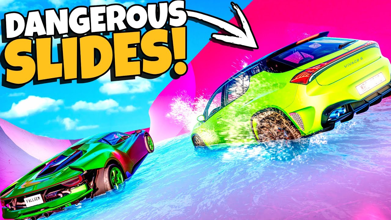 Driving RANDOM Cars Down DANGEROUS Slides in BeamNG Drive!