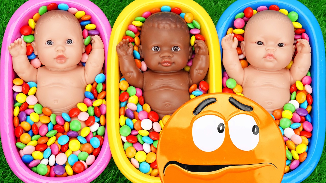 Full of 3 Rainbow BathTubs Candy with M&M's & Magic Slime Cutting Video 2