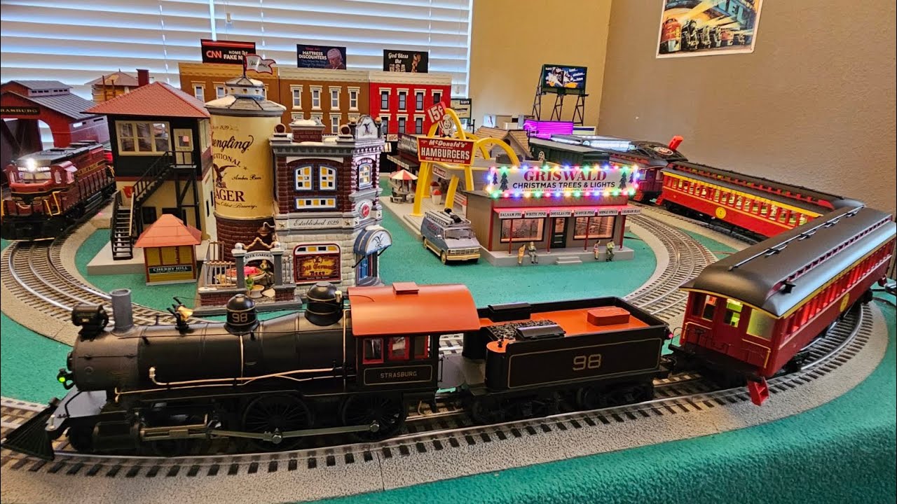 MTH Strasburg Railroad #98 4-4-0 American with MTH Strasburg 64' Yellow Stripe Woodsided Coaches!