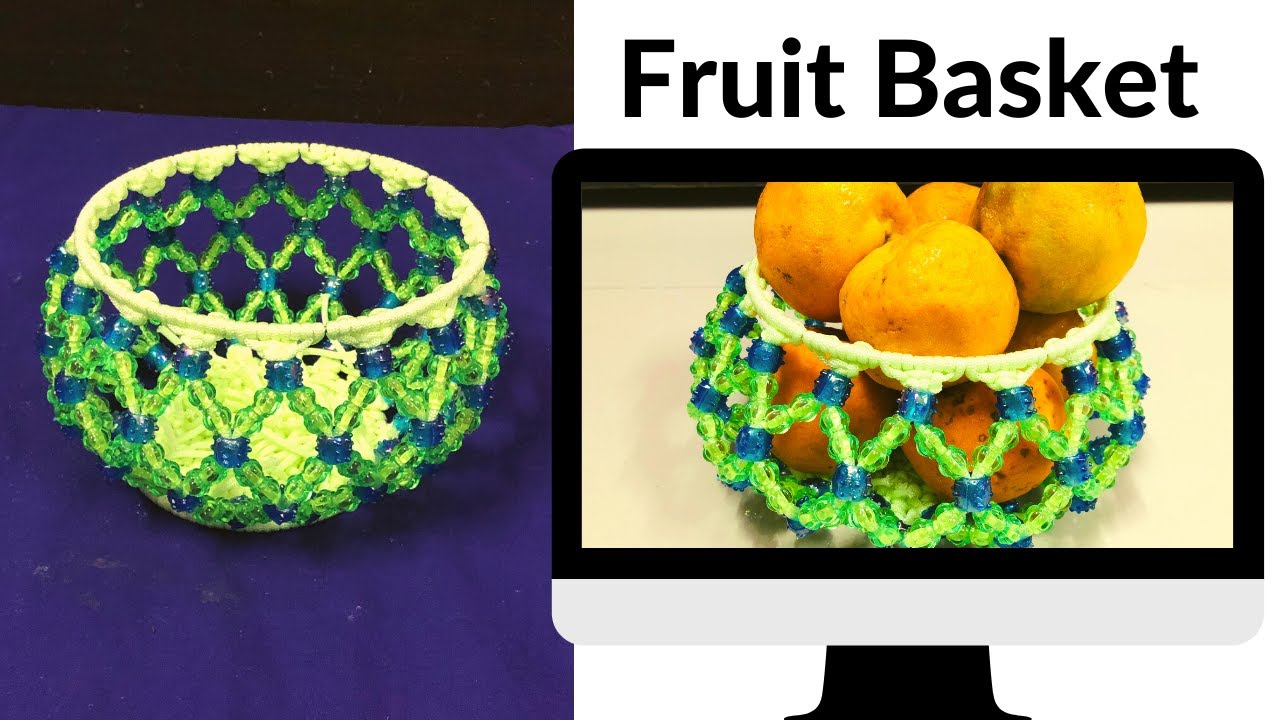 Macrame beaded fruit basket