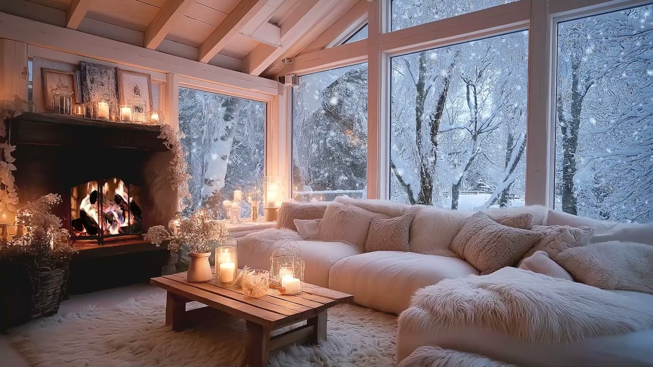 🎹❄️ When Your Mind Needs Quiet | Winter Lounge Piano with Fireplace, Snowfall & Calm | Piano Room