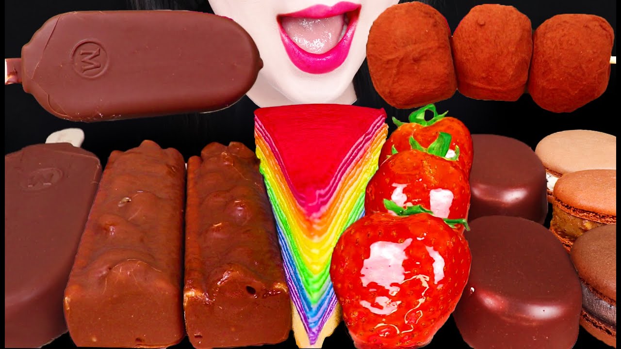 ASMR Rainbow Crepe Cake, Chocolate Ice Cream 레인보우 크레이프 케이크, 초콜릿 아이스크림 먹방 Mukbang, Eating