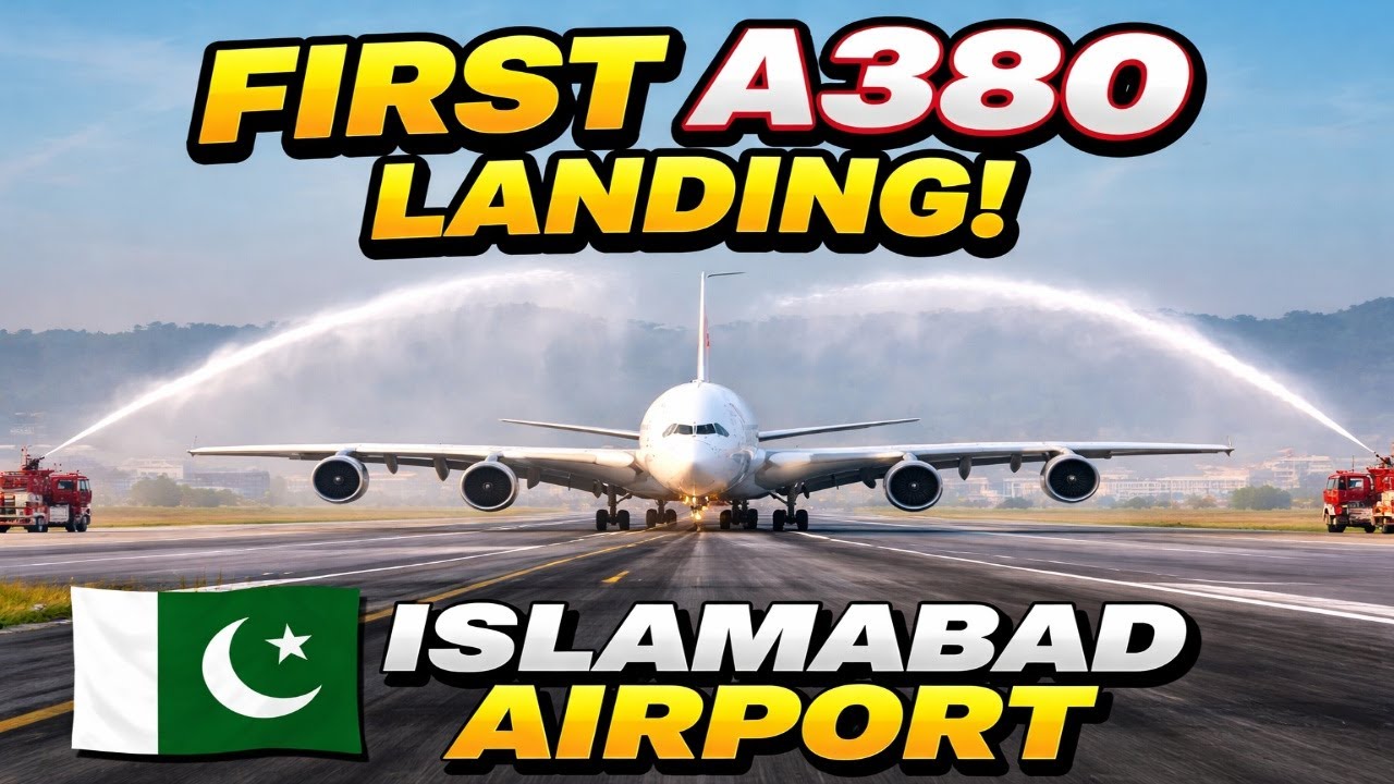 Emirates EK 2524, First A380 in New Islamabad Airport, Pakistan. Full Landing and water canon salute