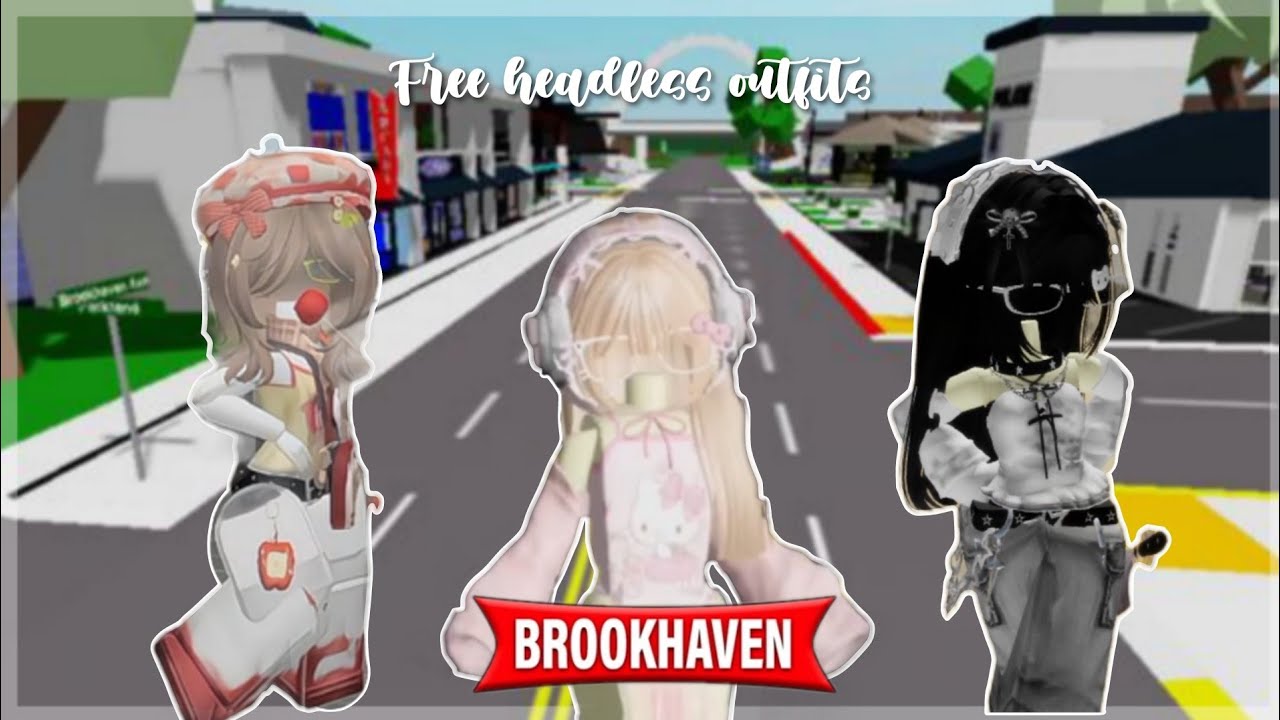 Cute kawaii girl outfits ids/codes with headless in Brookhaven (headless for free)#roblox#blookhaven