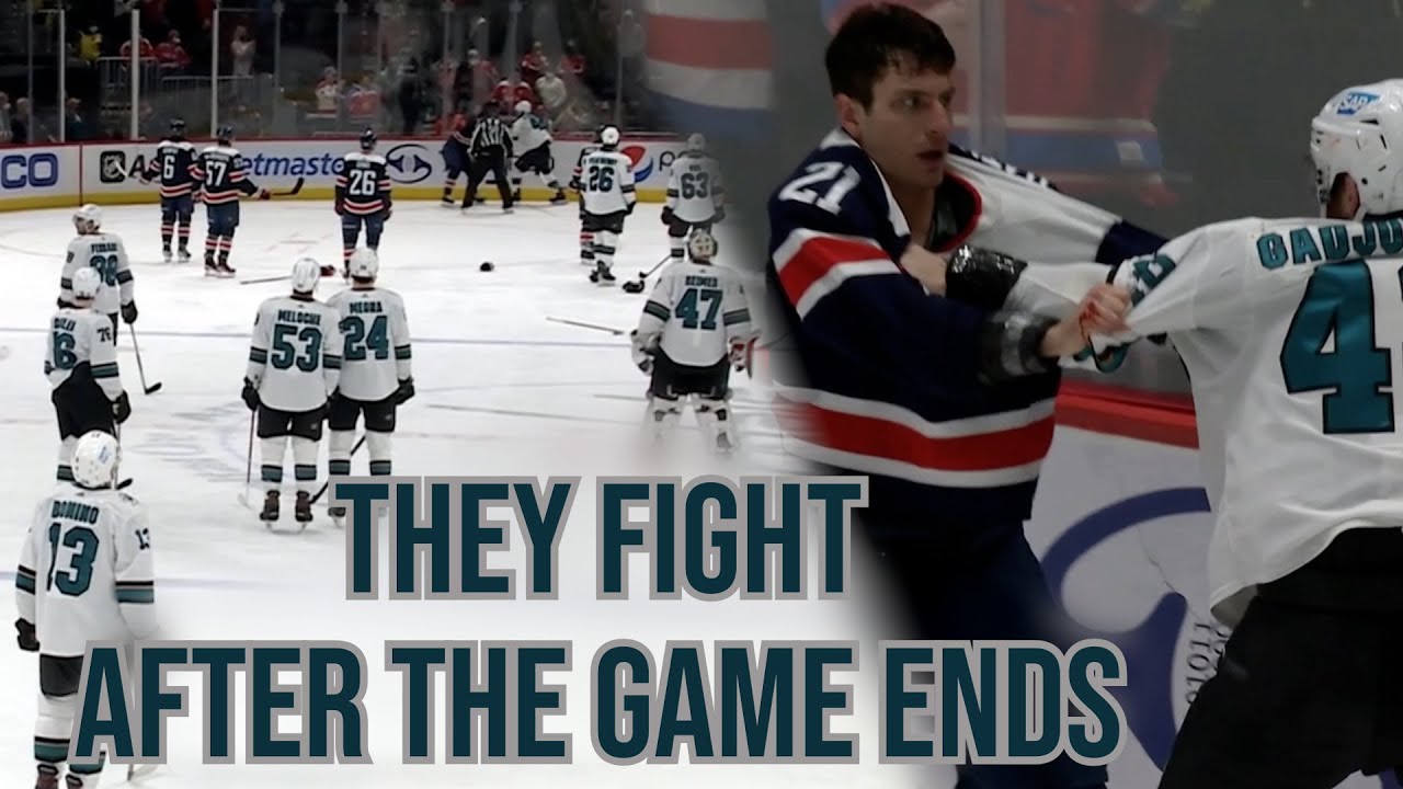 Caps and Sharks players fight after the game ends, a breakdown