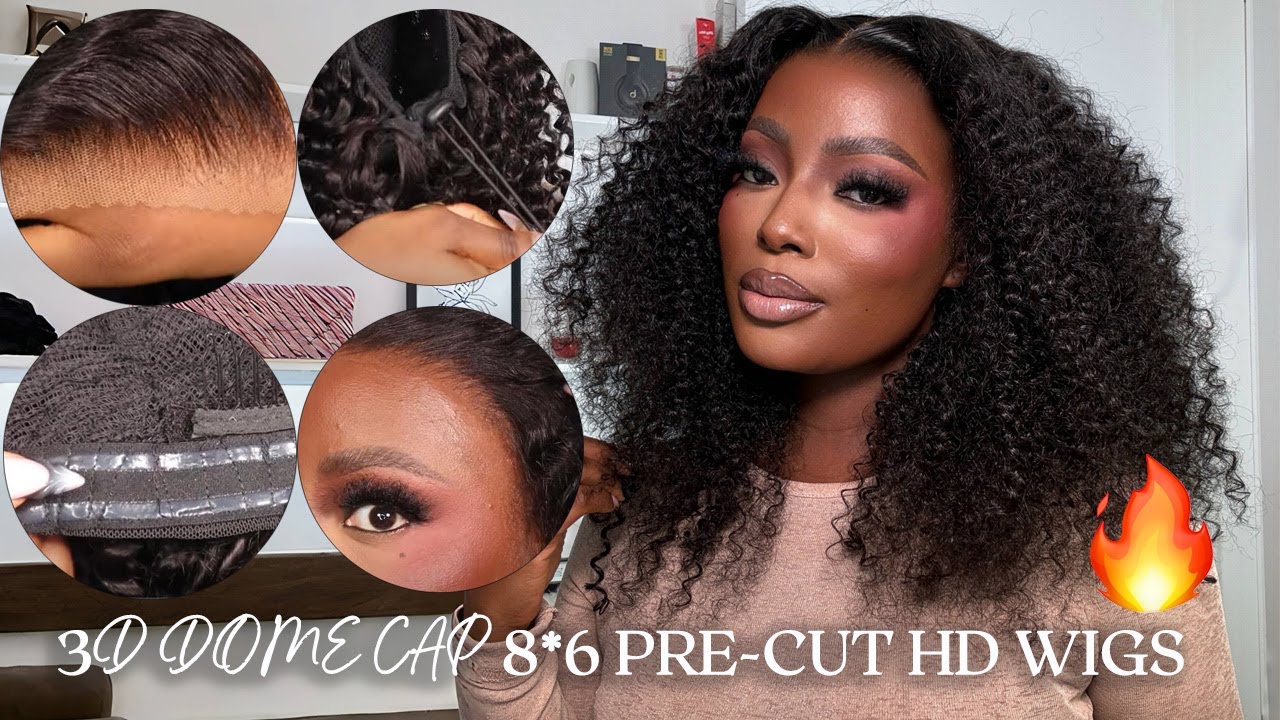 NEW 3D DOME CAP 🔥100% GLULESS ! PRE-CUT 8*6 HD LACE WIG INSTALL C-Shape Ear Tab w/Removable Combs