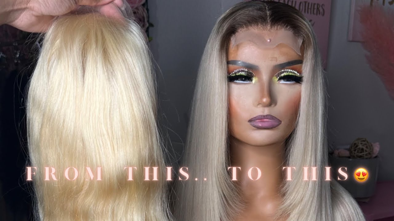 How to tone a 613 wig and add dark brown roots tutorial using the wella brand ✨
