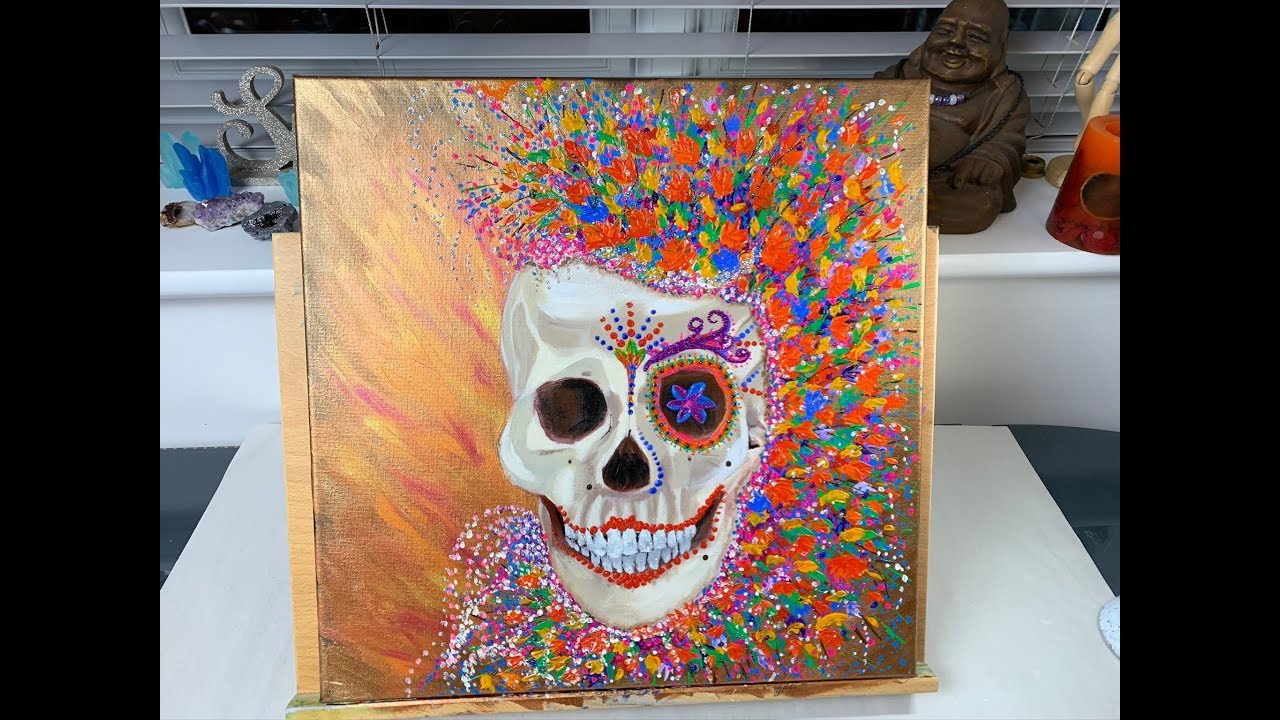 134a -  Acrylic Art - Day of the Dead - Skull, Flowers, Remembrance & Prayer - Arteza Pigments